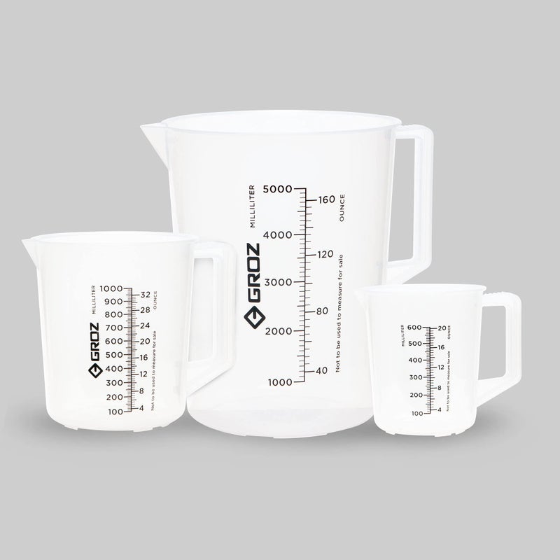 GROZ Heavy Duty Measuring Jug Set of 3 (5L,1L, 600ml) | Food Grade Polymer Body |Home, Industrial & Automotive Use | Precise Millilitre & Ounces Marking |Microwave Safe| JUG/5-1-600 - Image 3