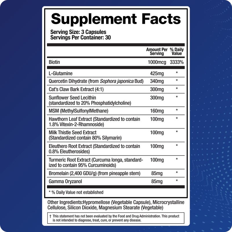BioMatrix Intestinal Repair Supplement with Glutamine and Herbs for Leaky Gut, Prebiotic Support, Relief from Bloating, Gas, Constipation | SIBO | Veggie Caps | 60-Day Supply – Leaky Gut-X - Image 3
