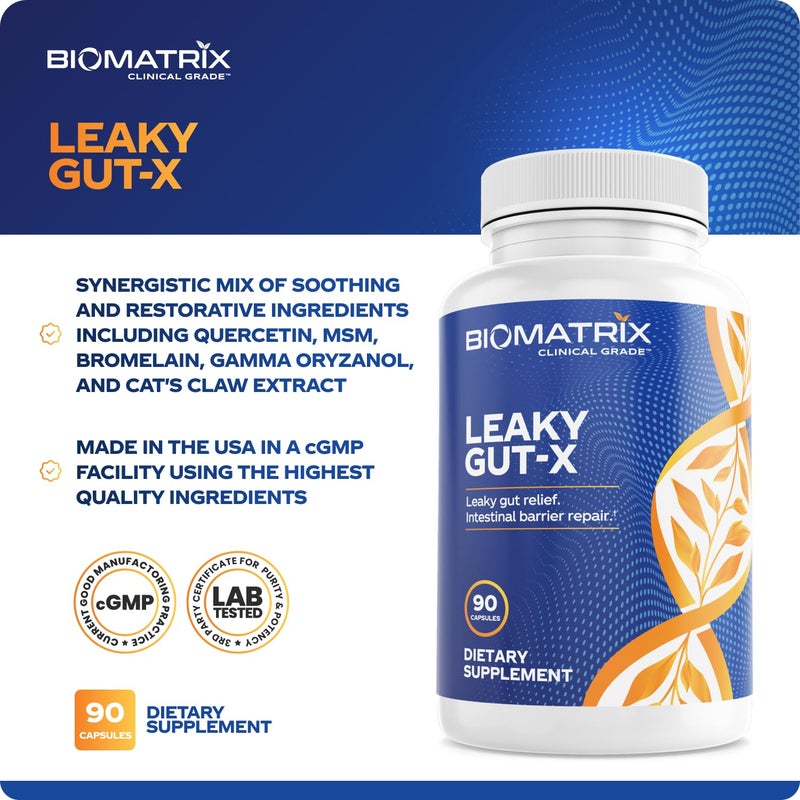 BioMatrix Intestinal Repair Supplement with Glutamine and Herbs for Leaky Gut, Prebiotic Support, Relief from Bloating, Gas, Constipation | SIBO | Veggie Caps | 60-Day Supply – Leaky Gut-X - Image 5