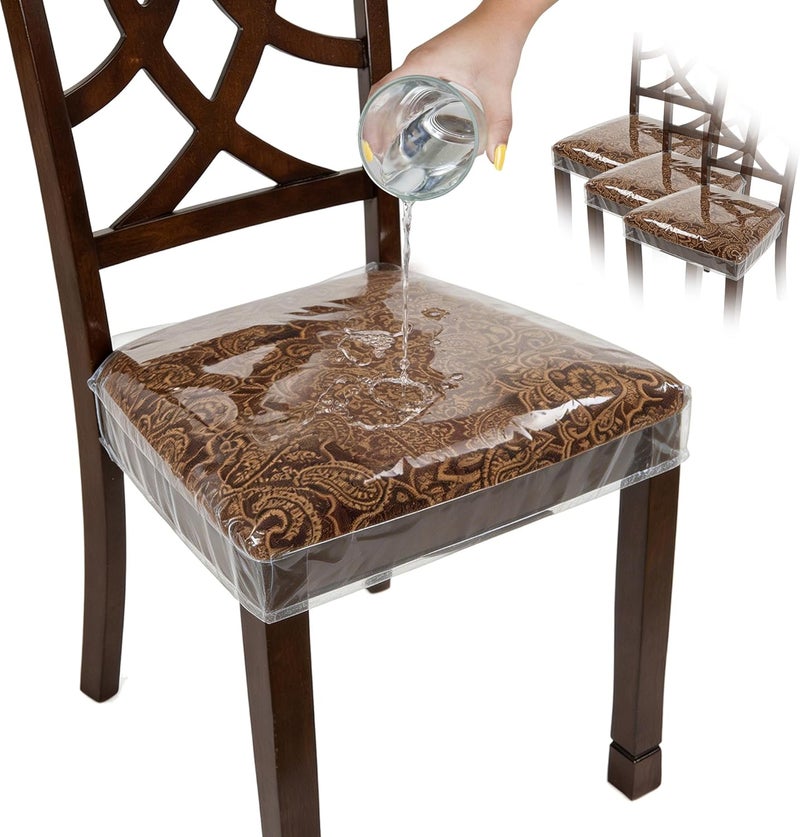 Houseables Plastic Chair Covers, Plastic Seat Covers for Dining Chairs, Chair Protector, Vinyl, Transparent, Waterproof for Cushion, Cats, Kids, Kitchen Table, Fits for - Image 1