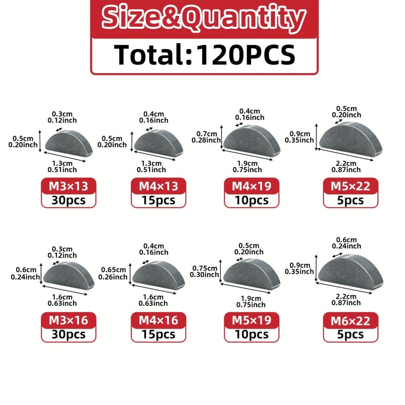 120pcs M3 M4 M5 M6 Carbon Steel Woodruff Keys For Mower Motorcycle Repair - Image 2