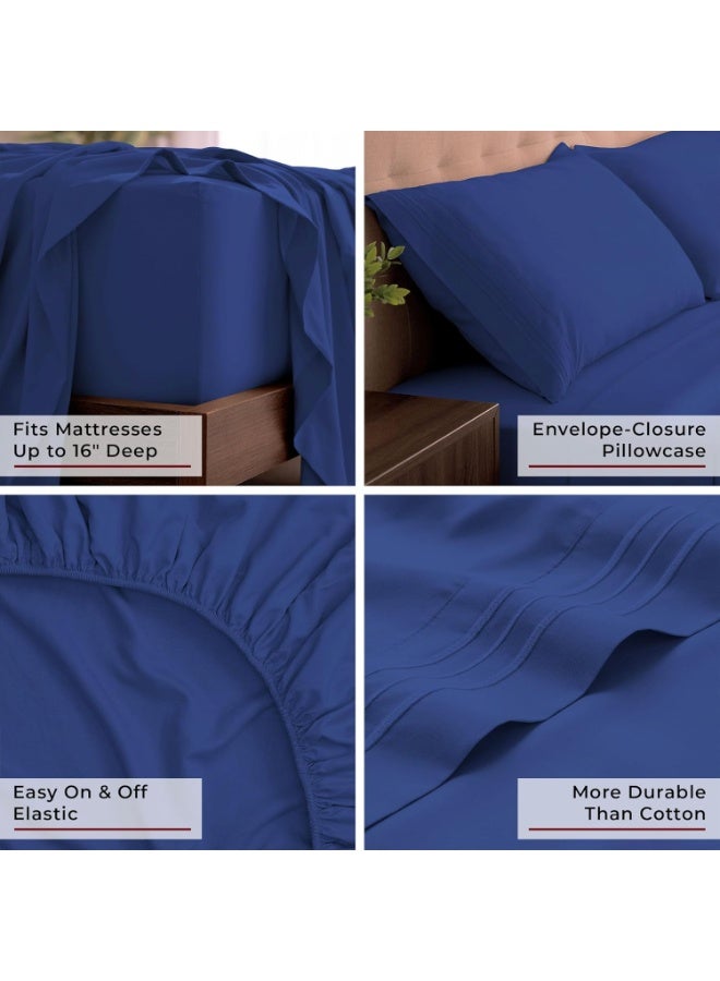 Mellanni King Sheets Set - 4 PC Iconic Collection Bedding - Hotel Luxury, Extra Soft, Cooling Bed Sheets - Wrinkle, Fade, Stain Resistant (King, Royal Blue) - Image 5