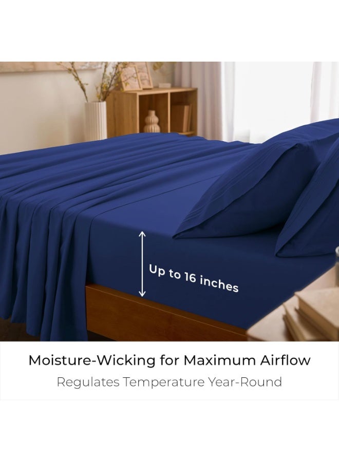 Mellanni King Sheets Set - 4 PC Iconic Collection Bedding - Hotel Luxury, Extra Soft, Cooling Bed Sheets - Wrinkle, Fade, Stain Resistant (King, Royal Blue) - Image 4