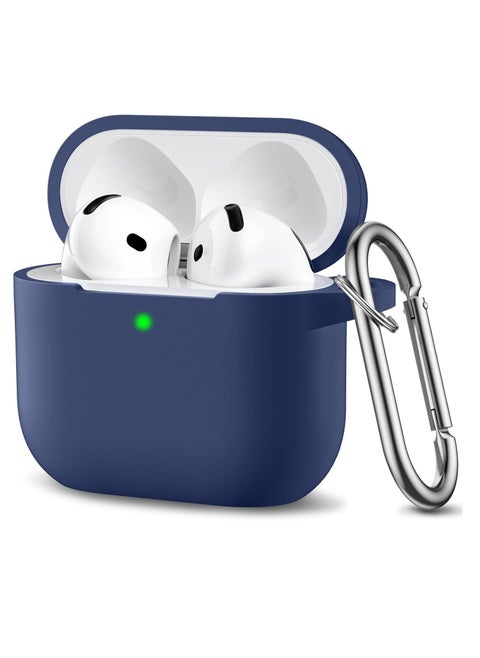 Compatible with AirPods 4 Case(2024), Soft Silicone Full Protective Case Cover for Apple AirPods 4 Case with Keychain, Compatible with AirPods 4th Generation Case for Women Men (Blue)
