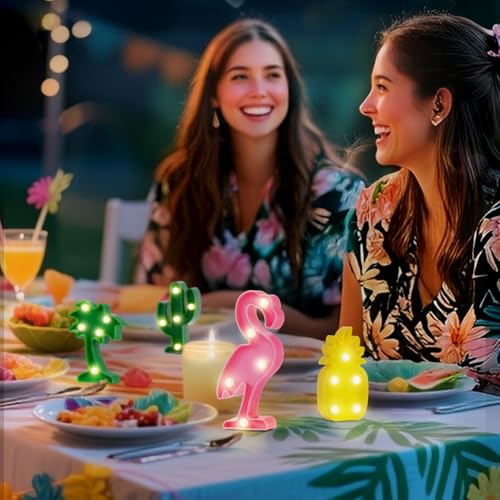Bigmeta Hawaiian Party Decorations Lights - 4 Shapes Flamingo Cacti Pineapple Palm Tree Mini LED Sign Lamps for Summer Beach Tropical Party Decor Supplies - Image 4