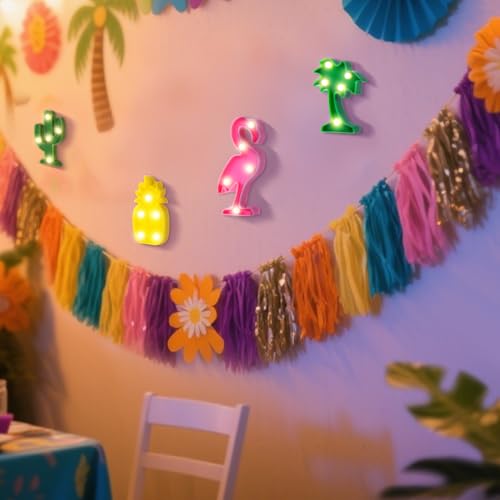 Bigmeta Hawaiian Party Decorations Lights - 4 Shapes Flamingo Cacti Pineapple Palm Tree Mini LED Sign Lamps for Summer Beach Tropical Party Decor Supplies - Image 3
