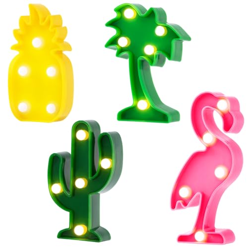 Bigmeta Hawaiian Party Decorations Lights - 4 Shapes Flamingo Cacti Pineapple Palm Tree Mini LED Sign Lamps for Summer Beach Tropical Party Decor Supplies - Image 1
