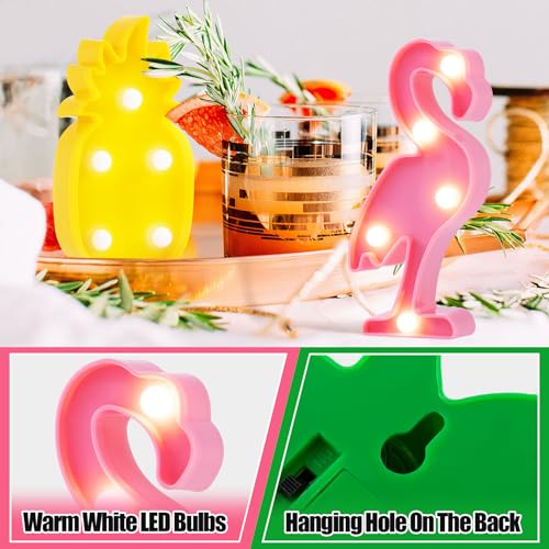 Bigmeta Hawaiian Party Decorations Lights - 4 Shapes Flamingo Cacti Pineapple Palm Tree Mini LED Sign Lamps for Summer Beach Tropical Party Decor Supplies - Image 5
