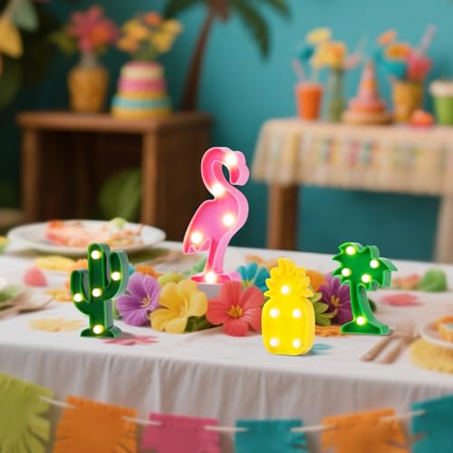 Bigmeta Hawaiian Party Decorations Lights - 4 Shapes Flamingo Cacti Pineapple Palm Tree Mini LED Sign Lamps for Summer Beach Tropical Party Decor Supplies - Image 2