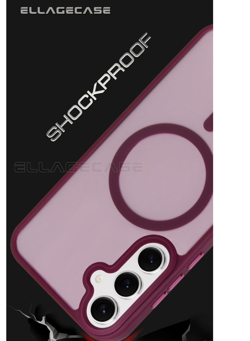 ELLAGECASE حافظة أنيقة بلون بورغندي لهاتف سامسونج جالكسي S24، حماية كاميرا قوية، مضادة للصدمات، حماية معززة، متوافقة مع شحن MagSafe والشحن اللاسلكي - Image 2
