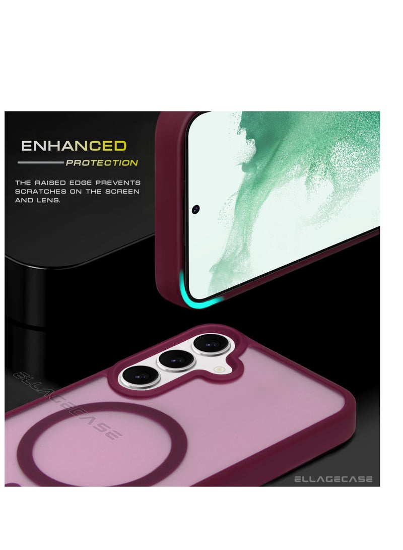 ELLAGECASE حافظة أنيقة بلون بورغندي لهاتف سامسونج جالكسي S24، حماية كاميرا قوية، مضادة للصدمات، حماية معززة، متوافقة مع شحن MagSafe والشحن اللاسلكي - Image 3