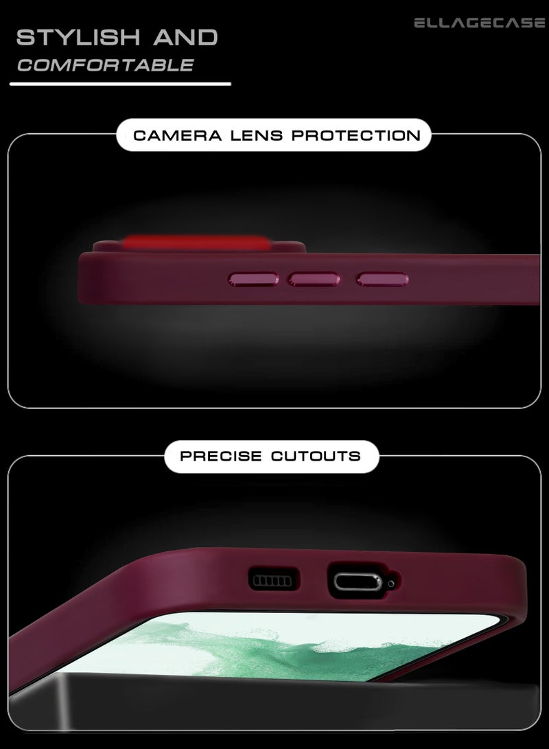 ELLAGECASE حافظة أنيقة بلون بورغندي لهاتف سامسونج جالكسي S24، حماية كاميرا قوية، مضادة للصدمات، حماية معززة، متوافقة مع شحن MagSafe والشحن اللاسلكي - Image 4