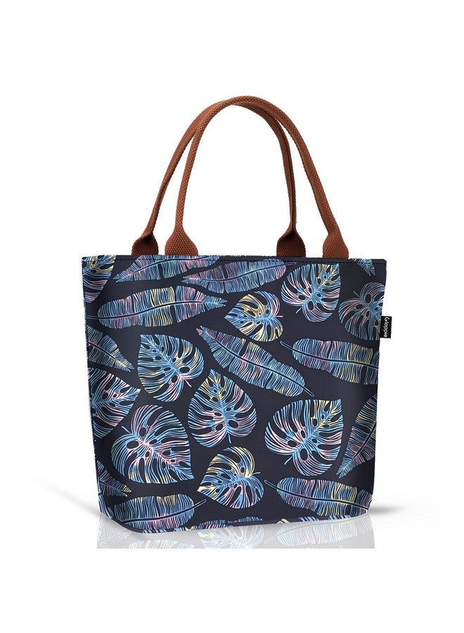 Gloppie Adult Lunch Bag Women Insulated Snack Bag Work Lunch Tote Lunch Box Leakproof Cooler Purse Lunch Pail Reusable Lunch Containers Loncheras Para Mujer 9L Yellow Blue Leaves  - Image 1