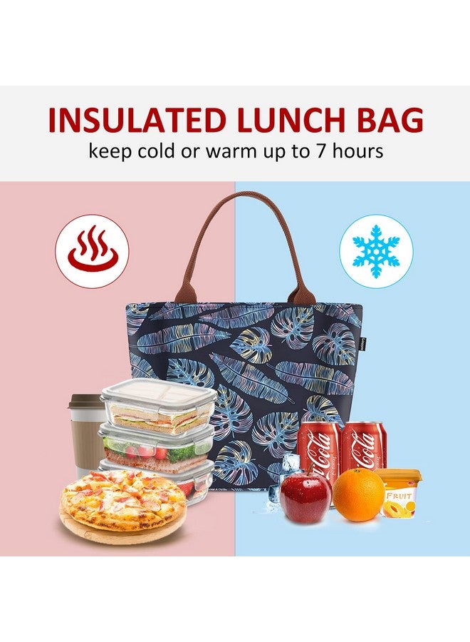 Gloppie Adult Lunch Bag Women Insulated Snack Bag Work Lunch Tote Lunch Box Leakproof Cooler Purse Lunch Pail Reusable Lunch Containers Loncheras Para Mujer 9L Yellow Blue Leaves  - Image 5