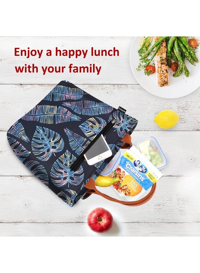 Gloppie Adult Lunch Bag Women Insulated Snack Bag Work Lunch Tote Lunch Box Leakproof Cooler Purse Lunch Pail Reusable Lunch Containers Loncheras Para Mujer 9L Yellow Blue Leaves  - Image 2