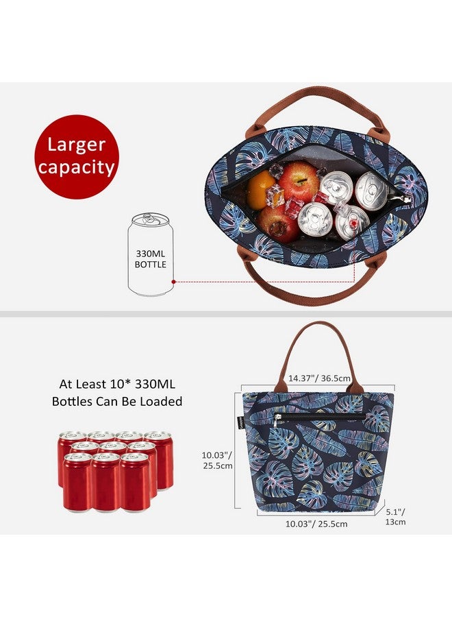 Gloppie Adult Lunch Bag Women Insulated Snack Bag Work Lunch Tote Lunch Box Leakproof Cooler Purse Lunch Pail Reusable Lunch Containers Loncheras Para Mujer 9L Yellow Blue Leaves  - Image 4