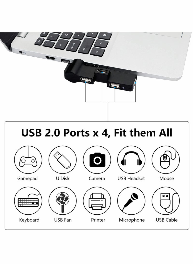 4 Port USB 2.0 Hub, 90° 180° Degree rotatable Expansion allocator for PC Laptop Keyboard Mouse Hard Drives and Other Adapter(Black) - Image 5
