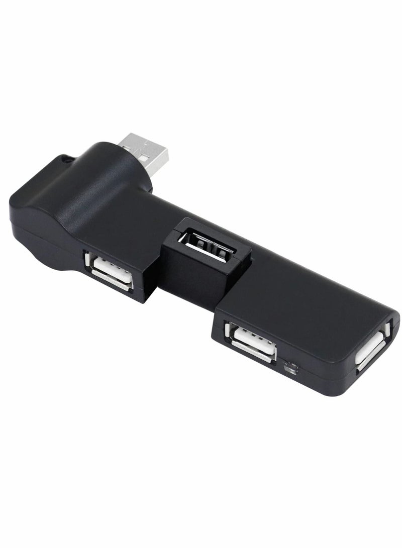 4 Port USB 2.0 Hub, 90° 180° Degree rotatable Expansion allocator for PC Laptop Keyboard Mouse Hard Drives and Other Adapter(Black) - Image 1
