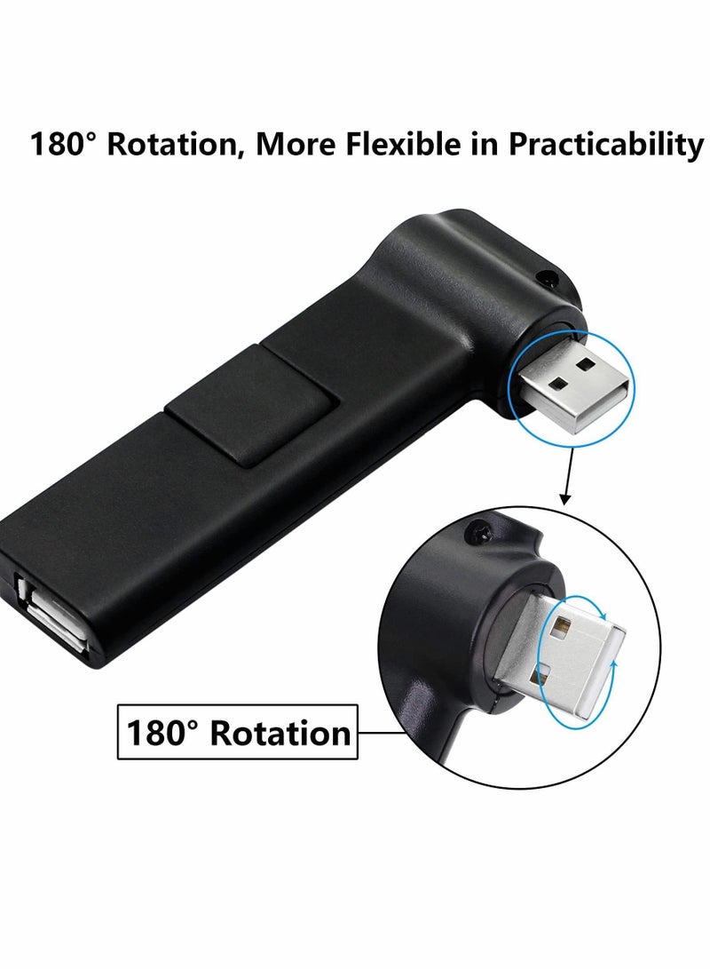 4 Port USB 2.0 Hub, 90° 180° Degree rotatable Expansion allocator for PC Laptop Keyboard Mouse Hard Drives and Other Adapter(Black) - Image 2