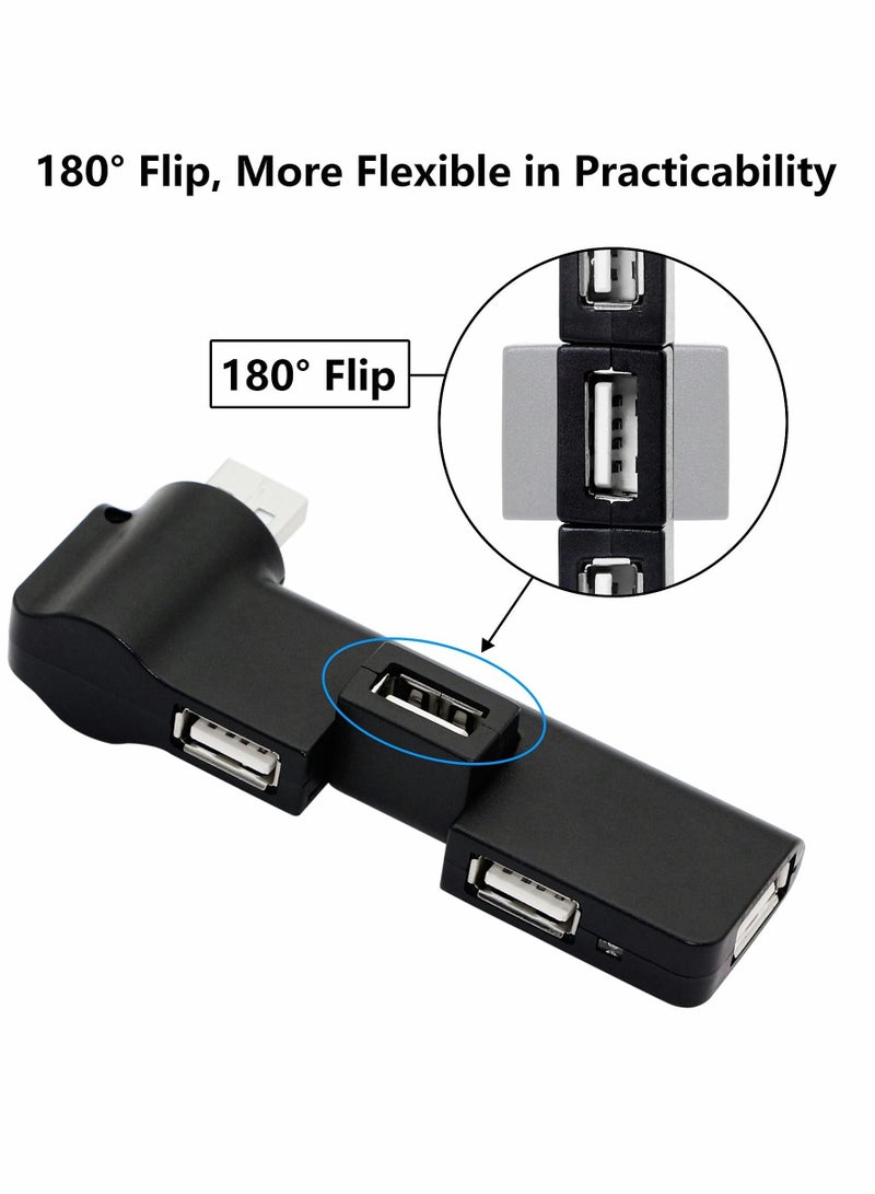 4 Port USB 2.0 Hub, 90° 180° Degree rotatable Expansion allocator for PC Laptop Keyboard Mouse Hard Drives and Other Adapter(Black) - Image 3