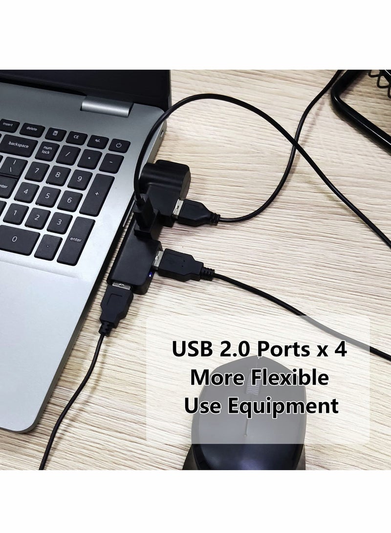 4 Port USB 2.0 Hub, 90° 180° Degree rotatable Expansion allocator for PC Laptop Keyboard Mouse Hard Drives and Other Adapter(Black) - Image 4