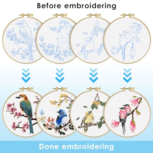 ERKOON 4 Sets Embroidery Kit for Beginners,Hummingbird and Flower Cross Stitch Set for Include Embroidery Cloth Hoops Threads for Craft Lover Hand Stitch (Flowers and Birds) - Image 3