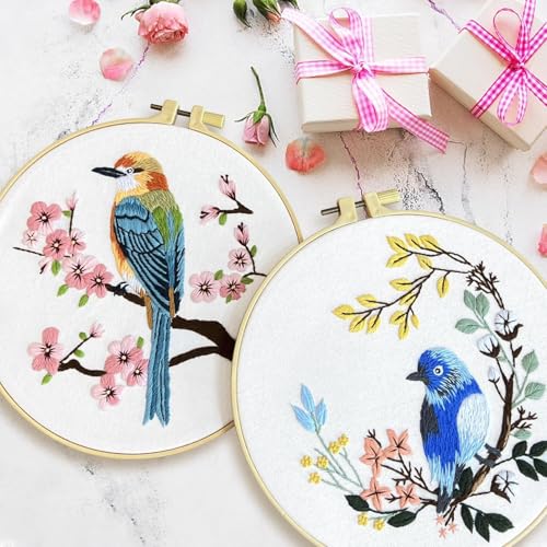 ERKOON 4 Sets Embroidery Kit for Beginners,Hummingbird and Flower Cross Stitch Set for Include Embroidery Cloth Hoops Threads for Craft Lover Hand Stitch (Flowers and Birds) - Image 5