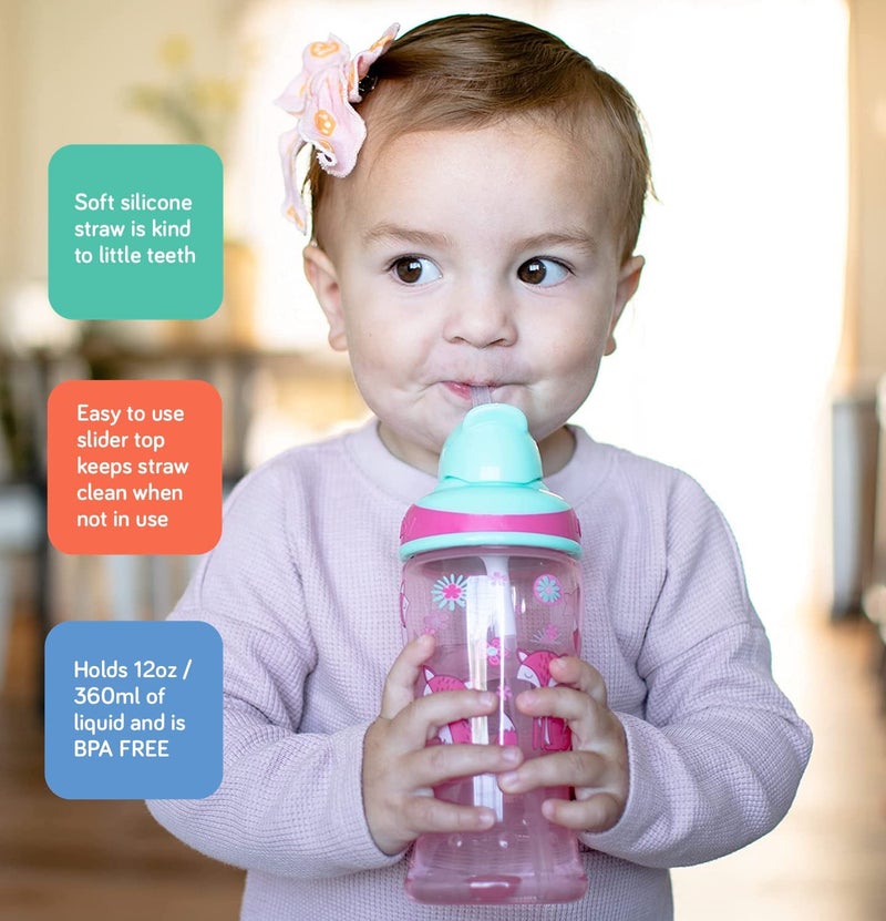 Nuby Thirsty Kids No-Spill Flip-it Printed Boost Cup with Thin Soft Straw - 12oz, 18+ Months, 1 Pack Print May Vary - Image 3