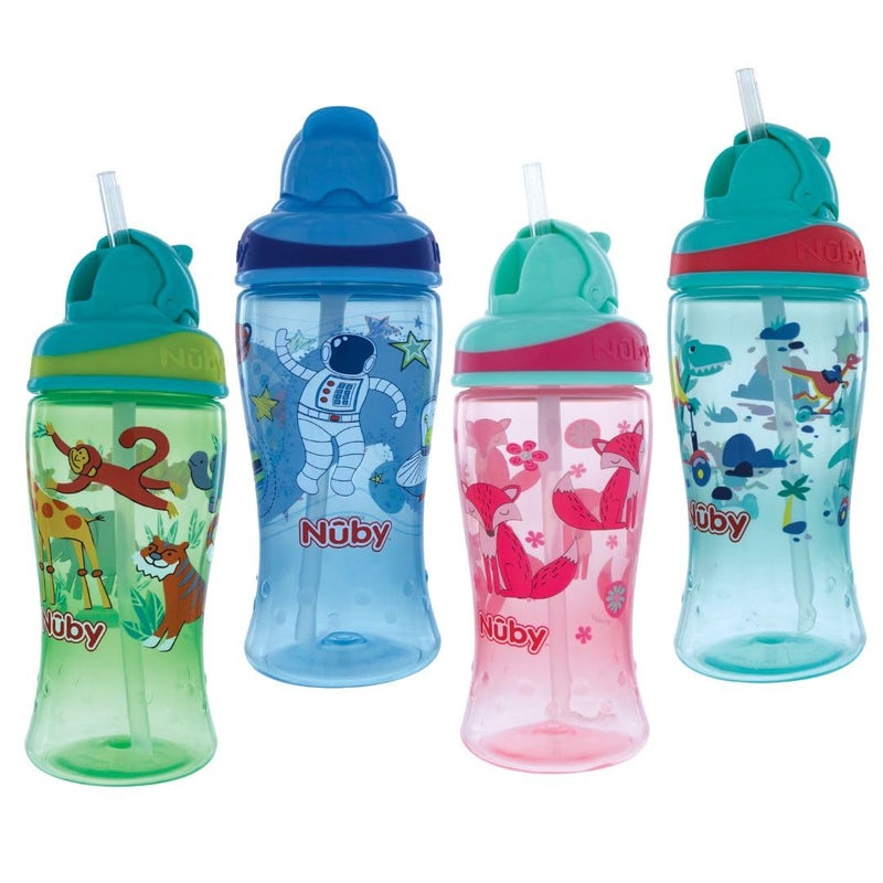 Nuby Thirsty Kids No-Spill Flip-it Printed Boost Cup with Thin Soft Straw - 12oz, 18+ Months, 1 Pack Print May Vary - Image 4