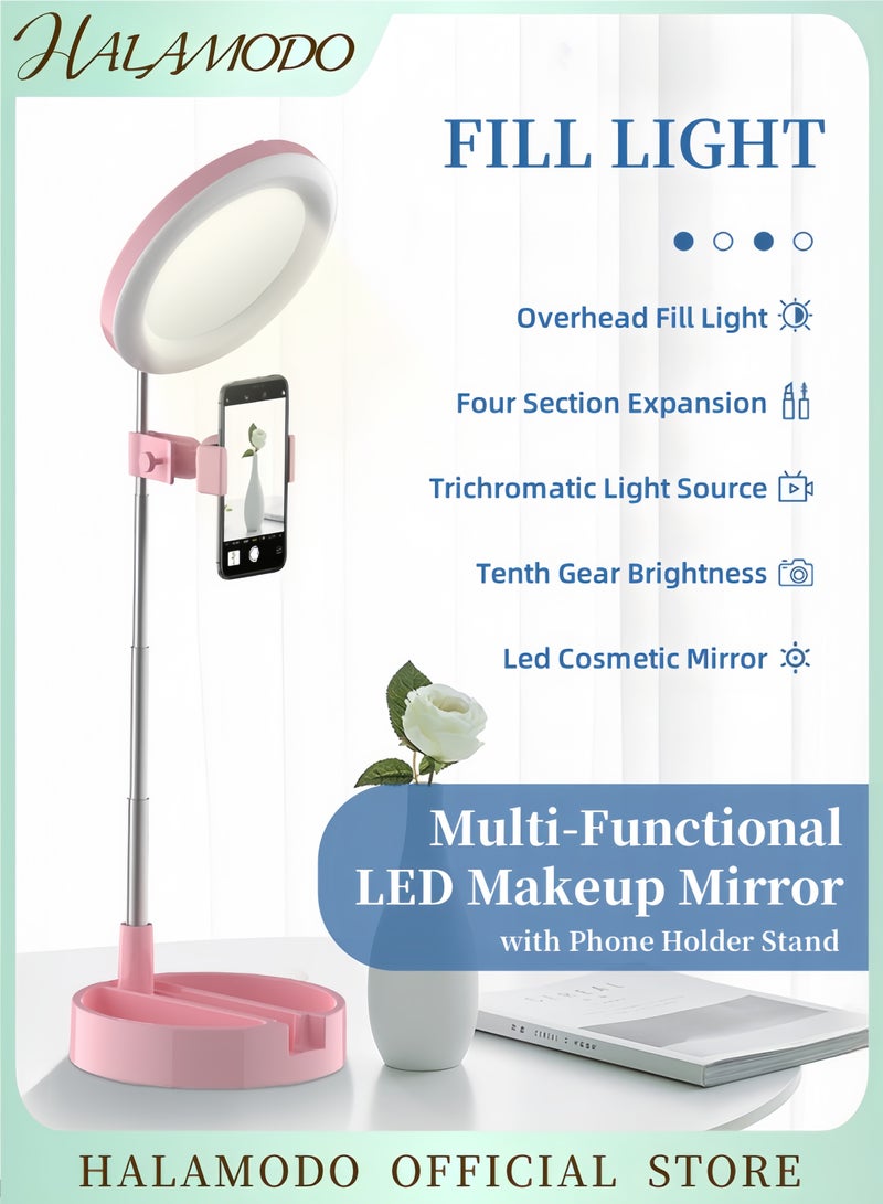 HALAMODO Multipurpose Tripod Desk Lamp With Phone Holder Pink/White/Silver  - Image 1