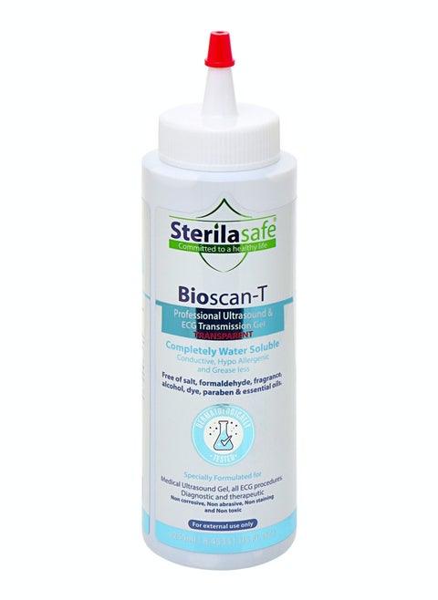 Sterilasafe BioScan-T Professional ECG Medical Ultrasound Transmission Gel, Transparent, 250 ml