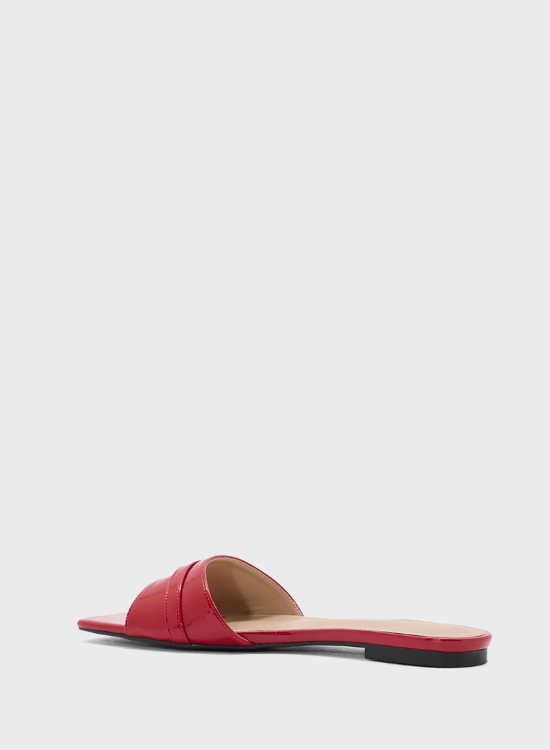 ELLA Buckle Detail Crinkle Patent Flat Sandal