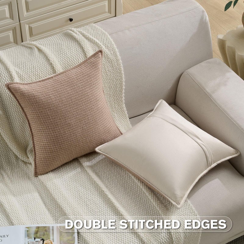 FUTEI Camel Decorative Throw Pillow Covers 26x26 Inch Set of 2,Soft Houndstooth Gingham Textured Euro Pillow Sham,Modern Home Decor for Couch Bed Living Room - Image 4
