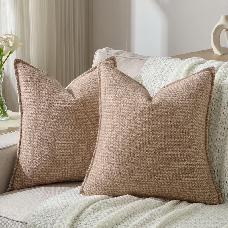 FUTEI Camel Decorative Throw Pillow Covers 26x26 Inch Set of 2,Soft Houndstooth Gingham Textured Euro Pillow Sham,Modern Home Decor for Couch Bed Living Room - Image 1