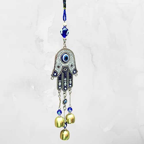 GJ Hand Evil Eye with 3 Bells Hanging for Home Car and Office, Big Size, Multicolor - Image 2
