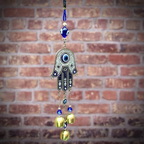 GJ Hand Evil Eye with 3 Bells Hanging for Home Car and Office, Big Size, Multicolor - Image 3