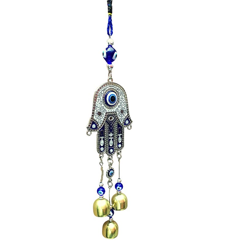 GJ Hand Evil Eye with 3 Bells Hanging for Home Car and Office, Big Size, Multicolor - Image 5