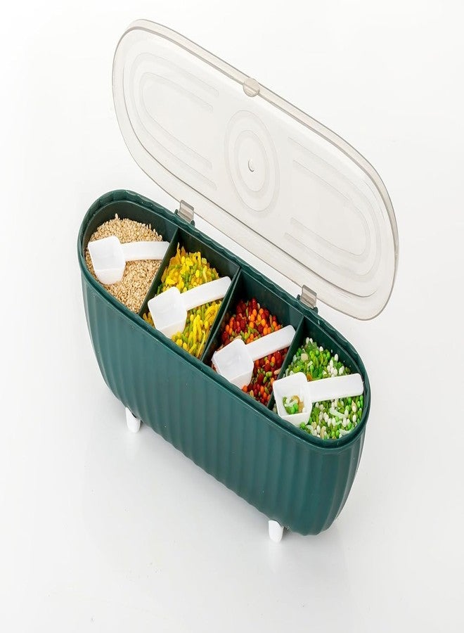 ARMENA Multipurpose Spice Box for Kitchen with 4 Grid Compartments & Spoons | Plastic Masala Organizer with Lid, Airtight Seasoning Storage Container for Spices, Dry Fruits & Condiments (Multicolor) - Image 1
