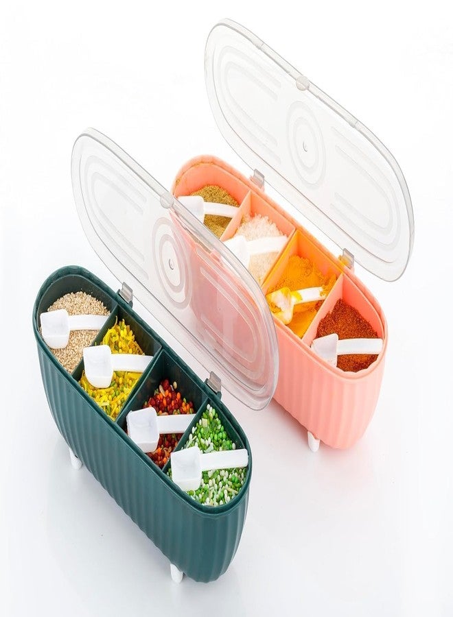 ARMENA Multipurpose Spice Box for Kitchen with 4 Grid Compartments & Spoons | Plastic Masala Organizer with Lid, Airtight Seasoning Storage Container for Spices, Dry Fruits & Condiments (Multicolor) - Image 3