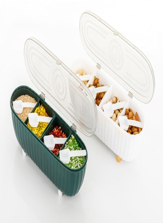 ARMENA Multipurpose Spice Box for Kitchen with 4 Grid Compartments & Spoons | Plastic Masala Organizer with Lid, Airtight Seasoning Storage Container for Spices, Dry Fruits & Condiments (Multicolor) - Image 4