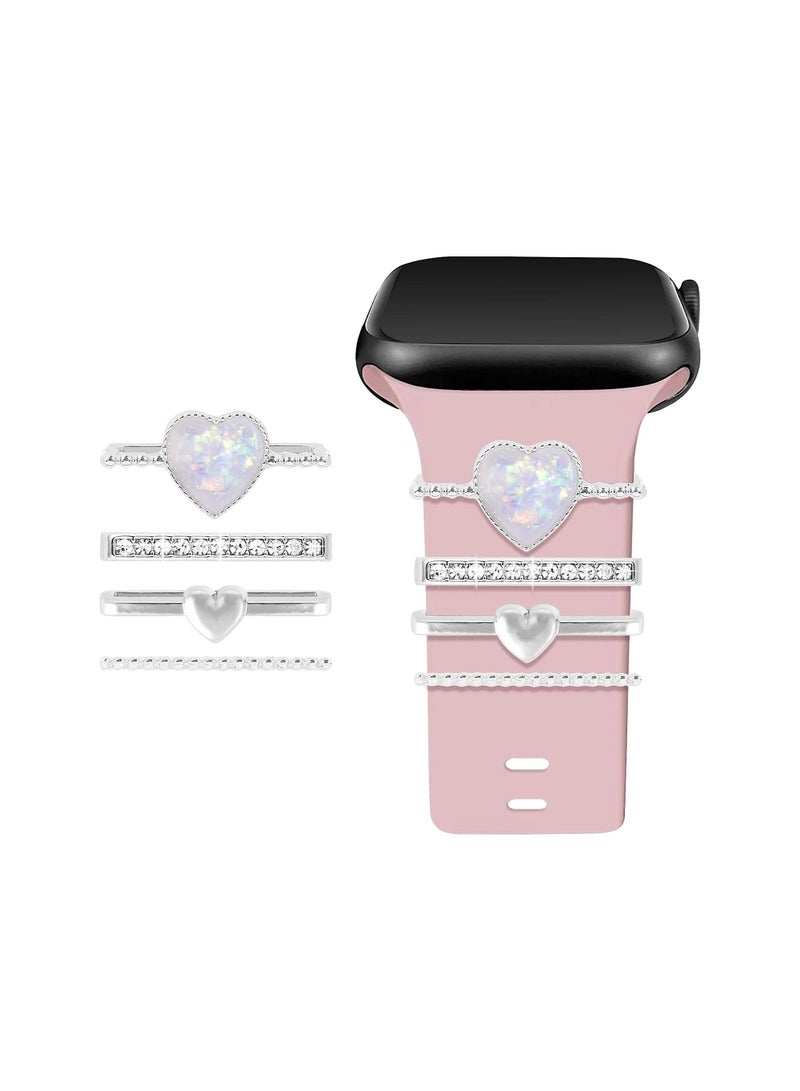 Y&D Watch Band Charms Apple Watch, Women Watchband Heart Diamond Loops 38mm 40mm 41mm 42mm 44mm 45mm, Accessories for iWatch Series se 8 7 6 5 4 3 2, 4Pcs (No Band) - Image 1
