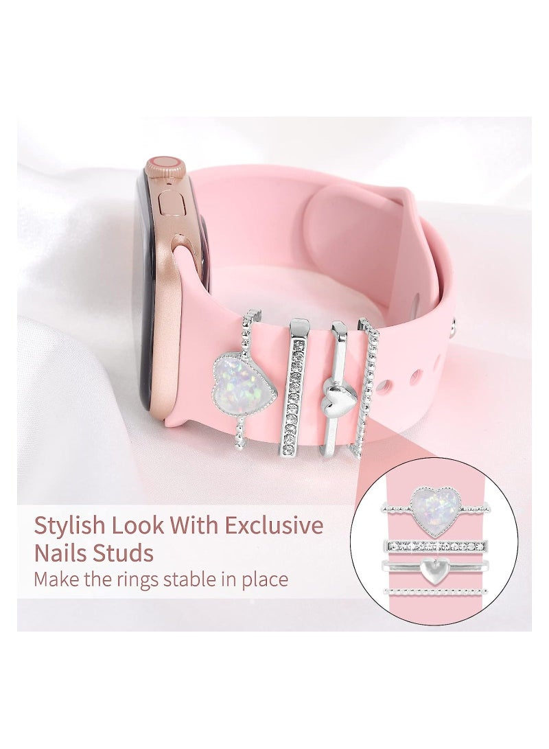 Y&D Watch Band Charms Apple Watch, Women Watchband Heart Diamond Loops 38mm 40mm 41mm 42mm 44mm 45mm, Accessories for iWatch Series se 8 7 6 5 4 3 2, 4Pcs (No Band) - Image 2