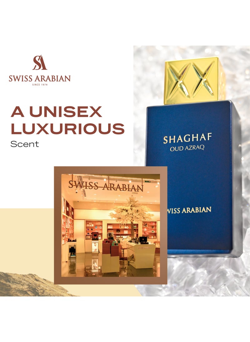 SWISS ARABIAN Shaghaf Oud Azraq Eau de Parfum, 75ml, Premium Quality Perfume, Women and Men’s Fragrance, Amber, Vanilla, Oud Luxurious Blend Perfumes for Men and Women  - Image 3