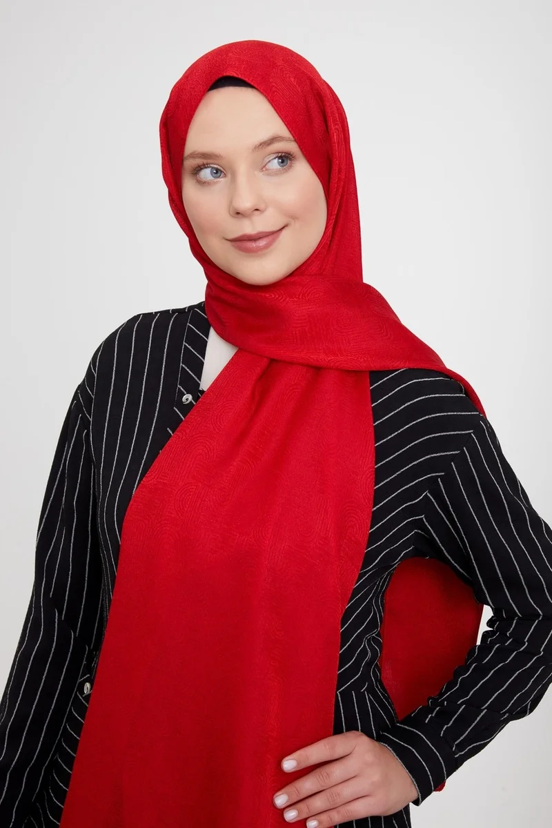 Levidor Red Hologram Pattern Jacquard Janjan Shawl