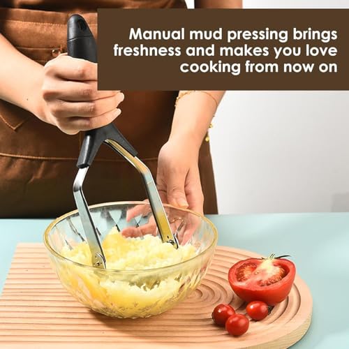 TOMATUS® Heavy-Duty Stainless Steel Potato Masher with Ergonomic Non-Slip Handle, Professional Handheld Vegetable Masher for Potatoes, Pumpkin, Carrots, Sweet Potatoes, Baby Food (Pack of 1, Black) - Image 2