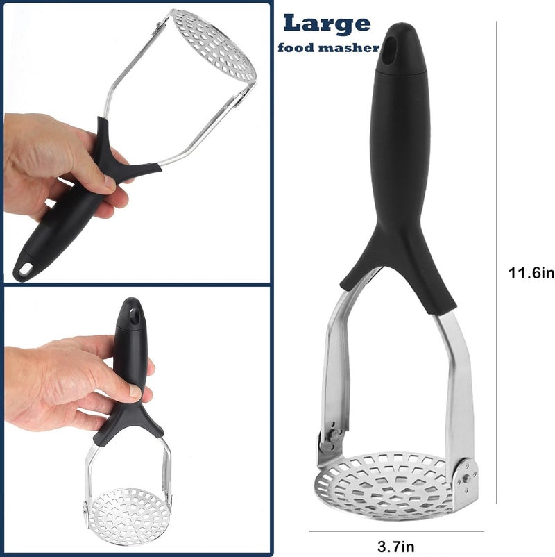 TOMATUS® Heavy-Duty Stainless Steel Potato Masher with Ergonomic Non-Slip Handle, Professional Handheld Vegetable Masher for Potatoes, Pumpkin, Carrots, Sweet Potatoes, Baby Food (Pack of 1, Black) - Image 3
