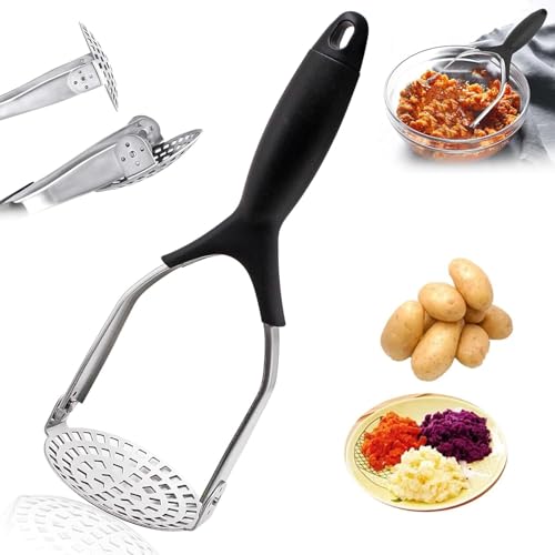 TOMATUS® Heavy-Duty Stainless Steel Potato Masher with Ergonomic Non-Slip Handle, Professional Handheld Vegetable Masher for Potatoes, Pumpkin, Carrots, Sweet Potatoes, Baby Food (Pack of 1, Black) - Image 1