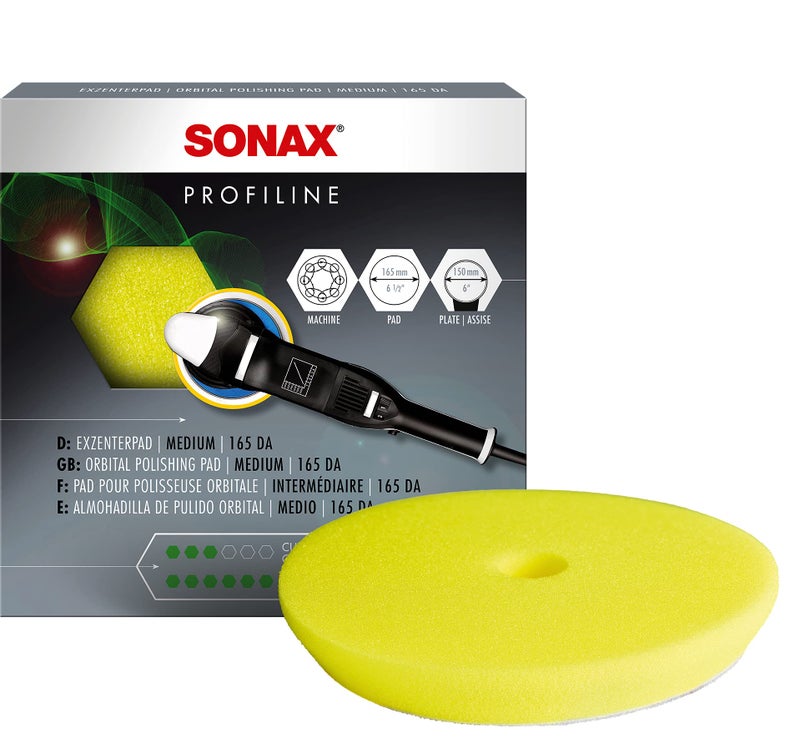 SONAX Yellow Dual Action Polishing Pad  Medium Cut Foam Pad for Swirl Removal  Paint Refinement  Ventilated Design Prevents Overheating  Durable Hook  Loop Backing  493500  65 Inch - Image 5
