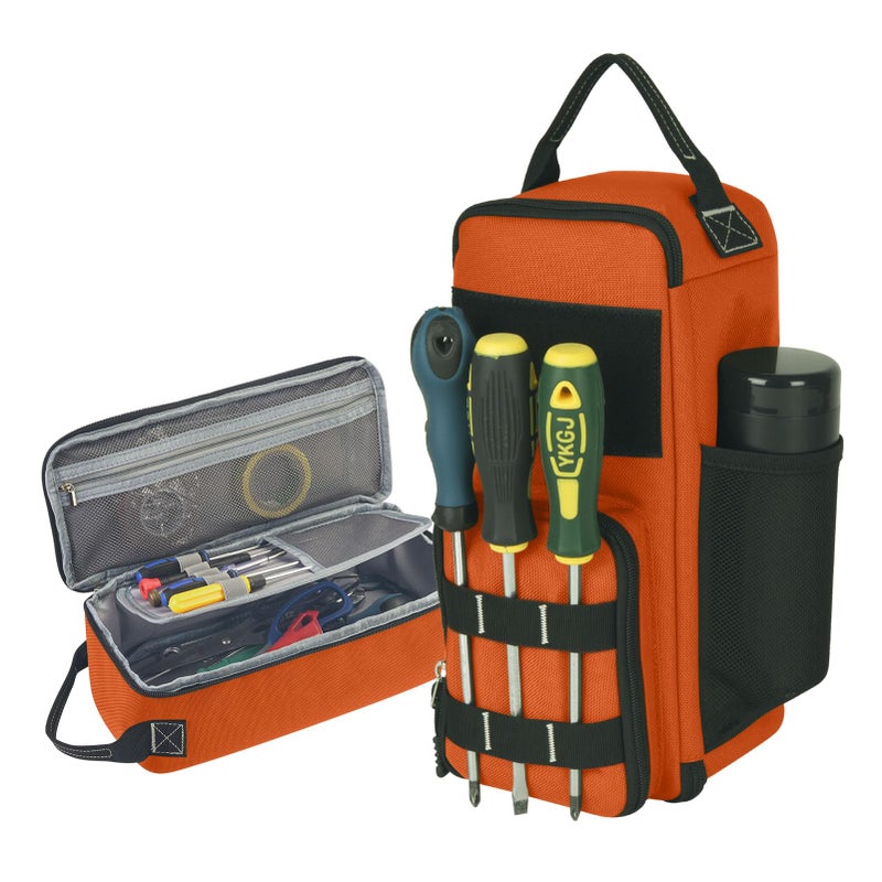 LAKE OF FIRE 12.6" Small Tool Bag Pouch for Men with Multiple Pockets, Waterproof Heavy Duty Tool Bag Organizer with Zipper and Portable Handle (Orange) - Image 1