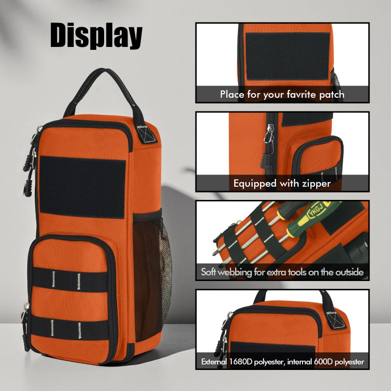 LAKE OF FIRE 12.6" Small Tool Bag Pouch for Men with Multiple Pockets, Waterproof Heavy Duty Tool Bag Organizer with Zipper and Portable Handle (Orange) - Image 4